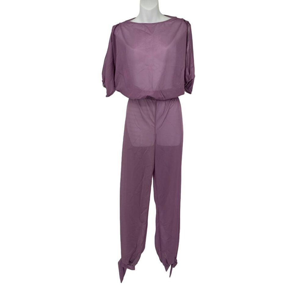VTG Peter Michaels Large Sheer Purple Two-Piece 60s 70s Set Rayon Crop